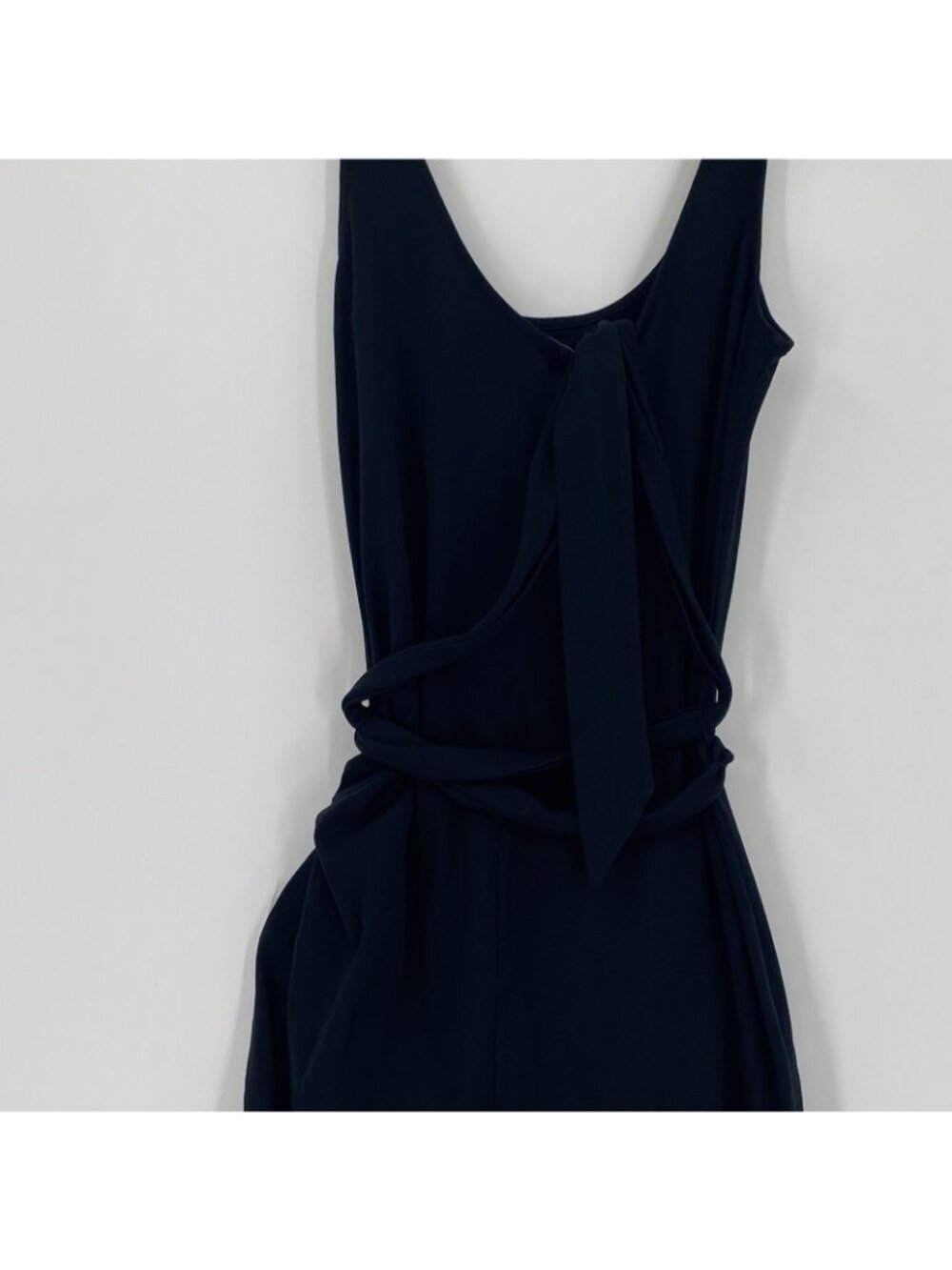 VINCE Size Small Black Side Tie Wrap Midi Sheath Dress Pima Cotton - Picture 13 of 14